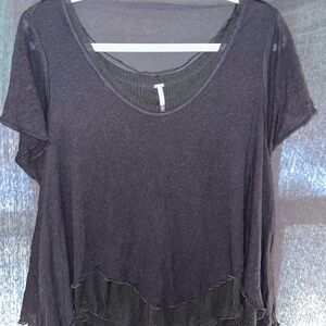 Free people layered black asymmetrical hem tee S festival top flowy tunic